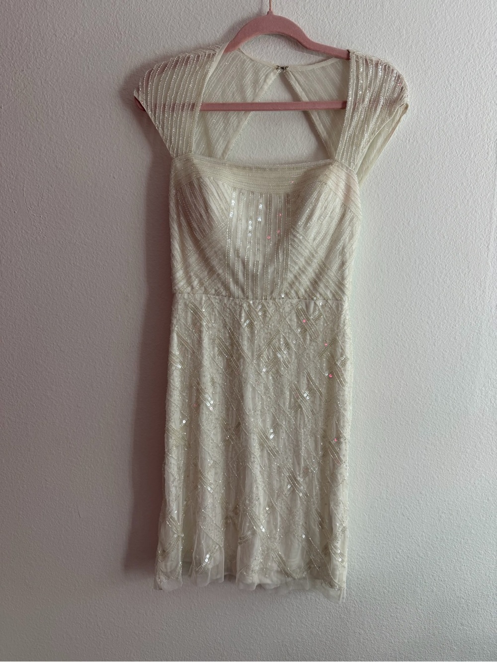 Adrianna Papell Bridal Bride Wedding Ivory Beaded Sequin Cap Sleeve Dress Size 2